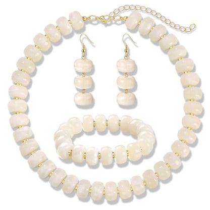 BVGA Colorful Chunky Beaded Necklaces for Women Boho Statement Resin Bead Choker Necklace Bracelet Earrings Trendy Summer Beach Surfer Jewelry Accessory Gifts - color: White 1