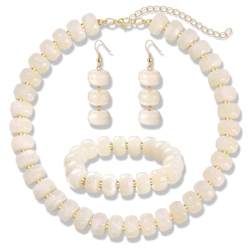 BVGA Colorful Chunky Beaded Necklaces for Women Boho Statement Resin Bead Choker Necklace Bracelet Earrings Trendy Summer Beach Surfer Jewelry Accessory Gifts - color: White 1