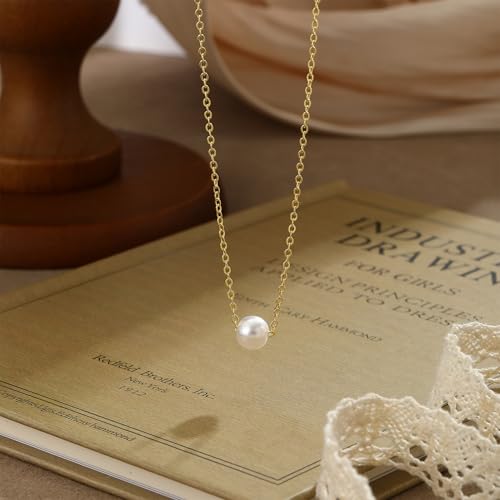 Gold Pearl Necklaces for Women - White Pearls Jewelry Gifts Wedding Bride Bridesmaid Jewelry - color: Gold-Single Round Pearl