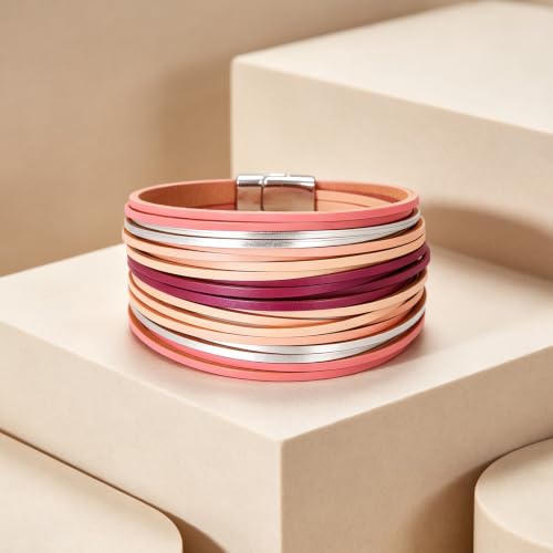 hotoo Leather Wrap Bracelet for Women - color: Pinkish purple