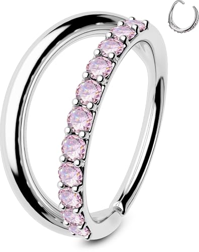 OUFER Nose Rings Silver, 20G Double Hoop 8MM Nose Rings, Seamless Stainless Steel Rook Daith Piercing Jewelry for Women & Men - style: Style2-Pink