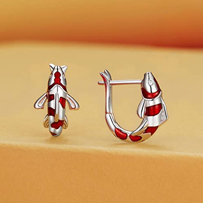 925 Sterling Silver Earrings Hypoallergenic Huggie Earring for Women - color: koi