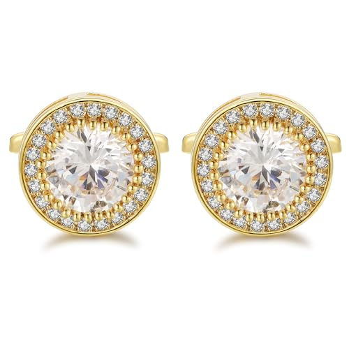 Crystal Cufflinks for Men CZ Cuff Links Sparkle Diamond Gold Ornate Cufflinks for Wedding Groom Best Man - style: Gold