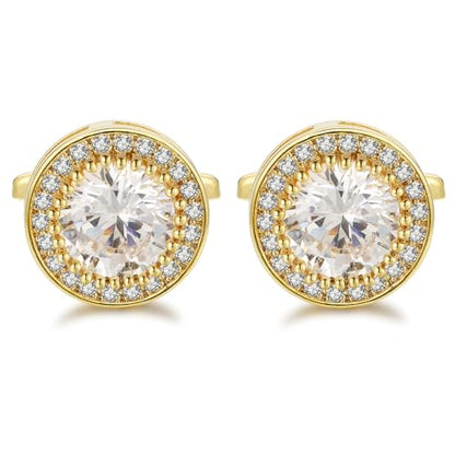 Crystal Cufflinks for Men CZ Cuff Links Sparkle Diamond Gold Ornate Cufflinks for Wedding Groom Best Man - style: Gold