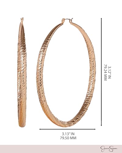 Jessica Simpson Womens Hoop Earrings - Silver-Tone or Gold-Tone Hoop | Earrings for Women - color: Gold Textured