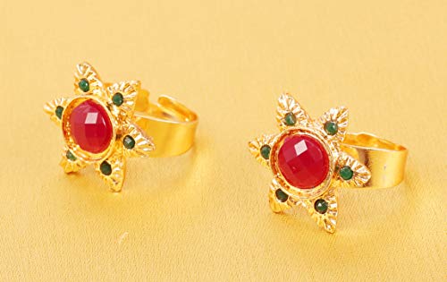 Touchstone Indian anklets for women gold silver payal set jewelry simple jhanjar bollywood handcrafted pretty stylish designer paazeb - style: TE D010 Red & Green