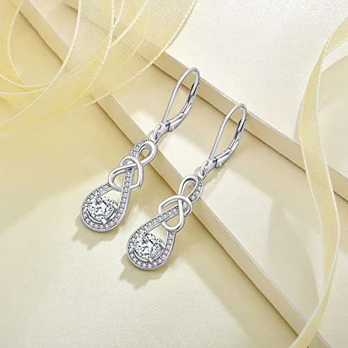 Dangle Drop Earrings for Women 925 Sterling Silver Heart Infinity Leverback Earrings Birthstone Jewelry Gifts for Women Wife Girlfriend Mother Daughter Her - color: 04 April - Simulated Diamond