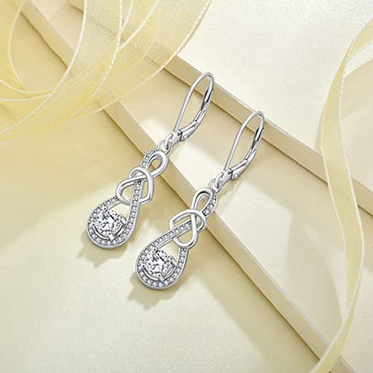 Dangle Drop Earrings for Women 925 Sterling Silver Heart Infinity Leverback Earrings Birthstone Jewelry Gifts for Women Wife Girlfriend Mother Daughter Her - color: 04 April - Simulated Diamond