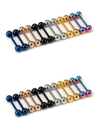 Oufksiyy 24pc 14G 16G Mixed Color Surgical Stainless Steel Straight Barbell Tongue Rings Bars Piercing 5/8" Length 16mm 9/16 inch 14mm 1/2inch 12mm Nipple Rings Tongue Piercing Jewelry for Women Men - color: 16G-12mm(1/2INCH)-Barbell