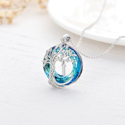 TOUPOP Gifts for Women Tree of Life Initial Necklace 925 Sterling Silver Letter Pendant with Blue Crystal Birthday Jewelry Gifts for Women Her Mom Wife Daughter - color: Tree of Life I Initial