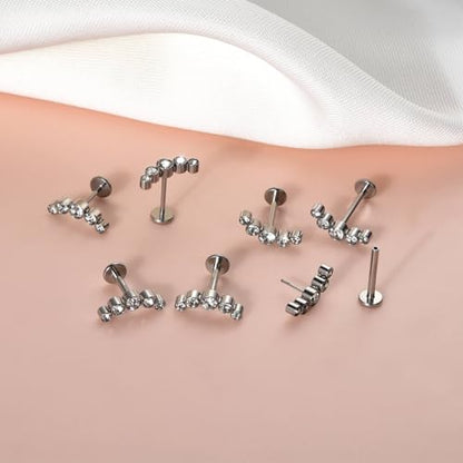 Lantine Threadless Flat Back Stud Earrings Implant Grade F136 titanium Climber Cartilage Earring Lip Labret Medusa Tragus Inner Conch Helix Piercing Jewelry - color: Clear Cz, size: 16g 6mm