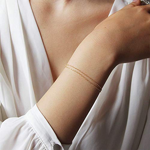 Womens Dainty Gold Chain Bracelet,Simple Layered Chain Bracelets,Beaded Turquoise Bracelet,Charm Crystal Bar,Heart,Karma,Triangle,Pearl Bracelets for Women - color: Layered Cable Chain