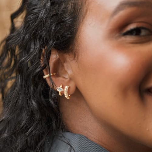 Women Gold Earrings Huggie Hoop Cubic Zirconia 14K Gold Plated Small Simple Hypoallergenic Everyday Jewelry - style: Heart