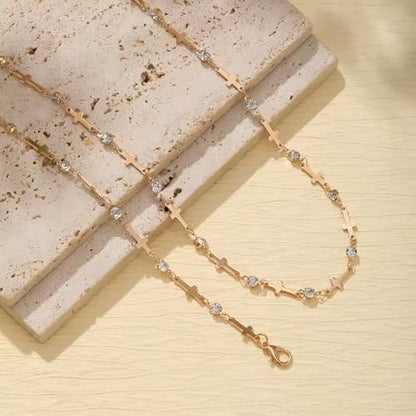 KURTCB Rhinestone Necklace for Women Boho Long Y Lariat Gold Necklace Stack Colorful Summer Beach Jewelry - color: Gold C