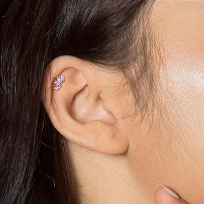 Lantine G23 Titanium Helix Piercing Jewelry Opal 16g Flat Back Stud Earrings Climber Labret Cartilage Tragus Daith Piercing Jewelry - color: Pink Opal+Cz, size: 16g 8mm