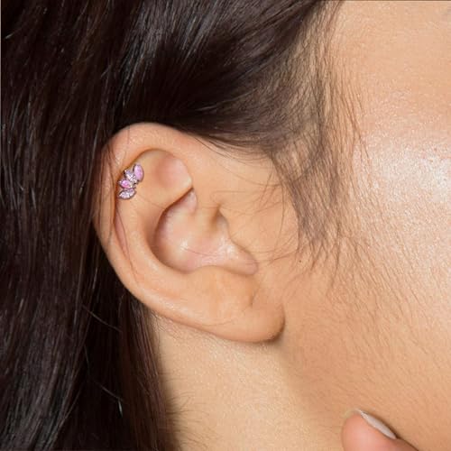 Lantine G23 Titanium Helix Piercing Jewelry Opal 16g Flat Back Stud Earrings Climber Labret Cartilage Tragus Daith Piercing Jewelry - color: Pink Opal+Cz, size: 16g 6mm