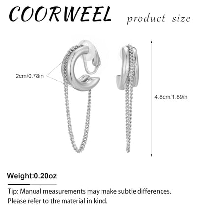 Gold Silver Trendy Clip On Dangle Earrings for Women | Clip On Drop Earrings, Tassel Chain Hoop Earrings, Non Piercing, Fashion Jewelry Gifts - color: A Clip-Silver