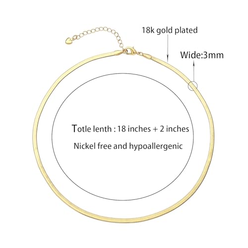 14K Gold Plated Paper Clip Chain Link Necklace Satellite Chain Necklace for Women - color: Herringbone Necklace