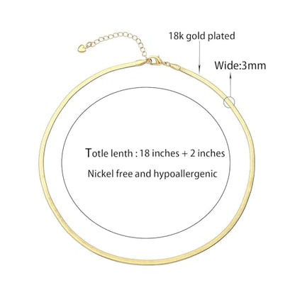 14K Gold Plated Paper Clip Chain Link Necklace Satellite Chain Necklace for Women - color: Herringbone Necklace
