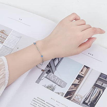 kelistom 925 Sterling Silver Bracelets for Women Teens, Love Heart Charm Chain Bracelet Bangle Fashion Jewelry Gifts - color: infinity zircon-blue