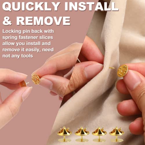 JANYUN 120 Pairs Butterfly Clutch Tie Tacks Safety Keepers Pin Back | Gold,Metal Holder Clasp Lock Backings,Replacement with 8mm Length 10mm Width Blank Pin for Brooch Lapel Enamel Craft Making - color: Gold, size: 10mm