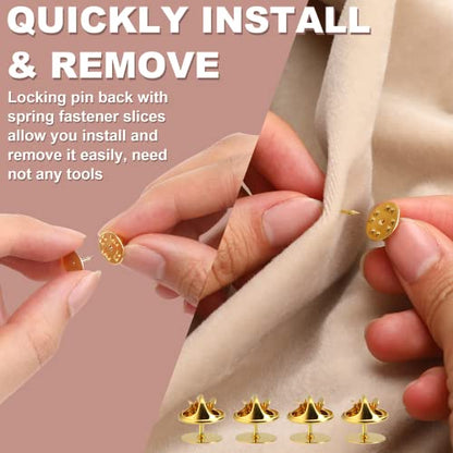 JANYUN 120 Pairs Butterfly Clutch Tie Tacks Safety Keepers Pin Back | Gold,Metal Holder Clasp Lock Backings,Replacement with 8mm Length 10mm Width Blank Pin for Brooch Lapel Enamel Craft Making - color: Gold, size: 10mm