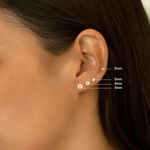 Titanium Earrings Push-in Threadless Flat Back Stud Earrings for Women Men, Cartilage Earring Hypoallergenic Cubic Zirconia Earrings Studs for Helix Tragus Piercing Jewelry - color: Gold-4mm