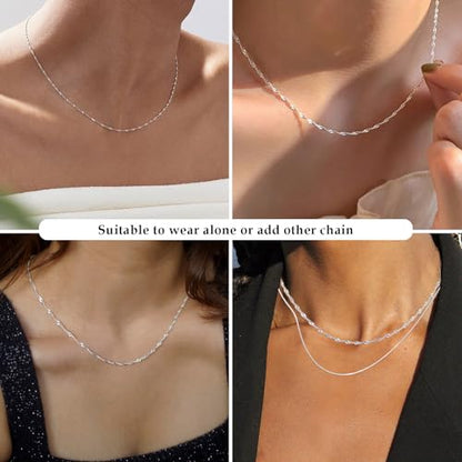 FUNEIA 925 Sterling Silver Necklace for Women Trendy Dainty Real Silver Chain Necklace Simple Thin Box Chain Beaded Chain Snake Chain Herringbone Necklaces Jewelry 14/16/18 Inch - color: 1.3mm Singapore Twist Chain