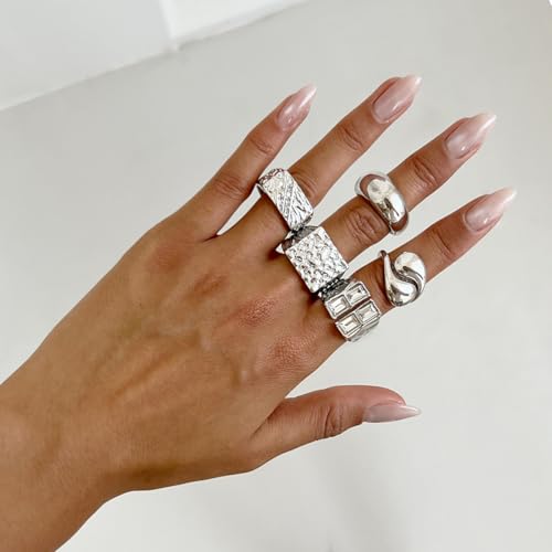 Chunky Rings for Women Gold Stackable Knuckle Ring Set Adjustable Statement Ring Set Vintage Dainty Open Midi Rings Jewelry Pack for Women Silver4