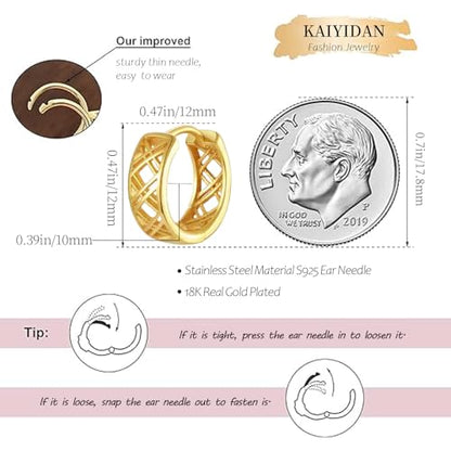 2 Pairs Gold/Silver Hoop Earrings For Women Set Trendy,14K Plated Gold Chunky Huggie Hoop Earings Pack,Oval Twisted Statement Silver Hoops,Fashion Jewelry Gift - color: 18) small hollow rhombus hoop