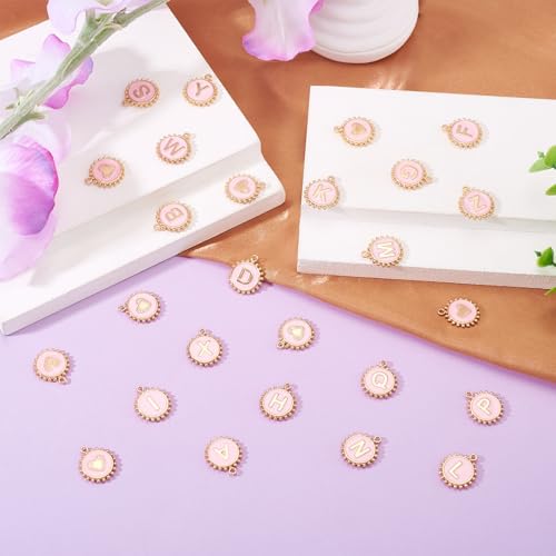 Cheriswelry Letter Alphabet Charm for Jewelry Making Initial Letter A-Z Pendants Flat Round Hexagon Alloy Enamel Charms for Necklace Bracelet Earring Jewelry Making DIY Craft - color: Pink