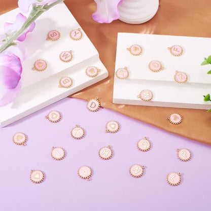 Cheriswelry Letter Alphabet Charm for Jewelry Making Initial Letter A-Z Pendants Flat Round Hexagon Alloy Enamel Charms for Necklace Bracelet Earring Jewelry Making DIY Craft - color: Pink