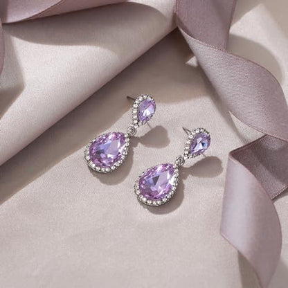 EVER FAITH Women's Austrian Crystal Wedding Tear Drop Dangle Earrings | Bridal Prom Jewelry for Bride Bridesmaid - color: Light Purple