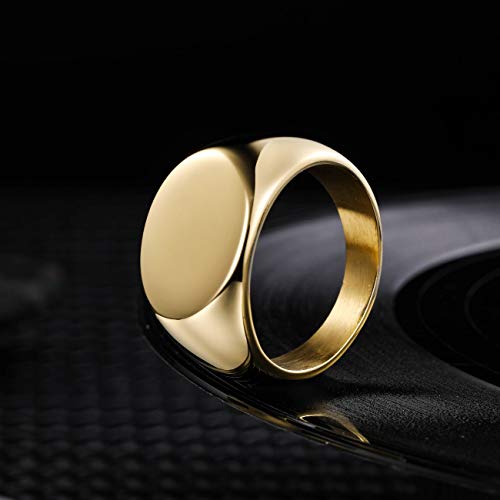 MeMeDIY Personalized Engraved Initial Monogram Oval Signet Ring for Men Women Customize Stainless Steel Letter Rings Valentine's Day Gift Jewelry, Bundle with Ring Size Adjusters - color: C3: Gold - Monogram
