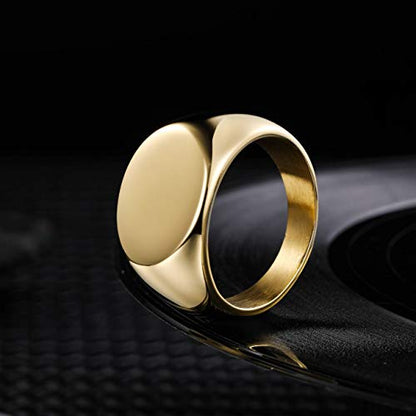 MeMeDIY Personalized Engraved Initial Monogram Oval Signet Ring for Men Women Customize Stainless Steel Letter Rings Valentine's Day Gift Jewelry, Bundle with Ring Size Adjusters - color: C3: Gold - Monogram