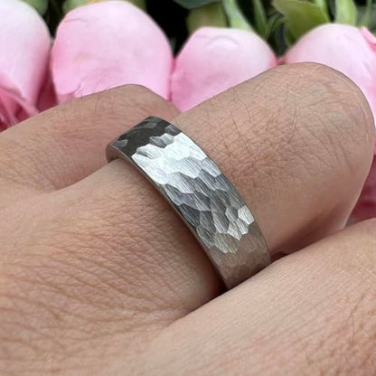 TUTISS 6mm 8mm Silver/Black/Gunmetal/Gold/Rose Gold Hammered Tungsten Rings for Men Women Couple Fashion Jewelry Engagement Wedding Bands Matte Finish Comfort Fit - color: 6mm Silver I Love You Engraved