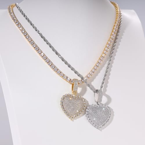 Lulu Mel Silver Heart Necklace 14K Gold Plated Heart Pendant Cubic Zirconia Necklace for Women Men, Iced Out Love Necklace Jewelry Gift Valentine's Day/Mother's Day/Christmas/Anniversary/Birthday Gift - color: Gold, style: 3D Heart