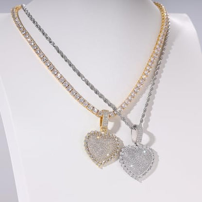 Lulu Mel Silver Heart Necklace 14K Gold Plated Heart Pendant Cubic Zirconia Necklace for Women Men, Iced Out Love Necklace Jewelry Gift Valentine's Day/Mother's Day/Christmas/Anniversary/Birthday Gift - color: Silver, style: 3D Heart