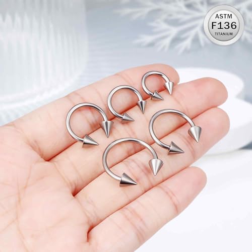 Ruifan 20G 18G 16G 14G 12G Horseshoe Nose Ring Titanium Septum Rings Piercing Jewelry Cartilage Conch Helix Rook Lip Tragus Earring Hoop Eyebrow Retainer For Women Men 6mm 8mm 10mm 12mm 14mm 16mm 19mm - size: Spike: 14G - 10MM