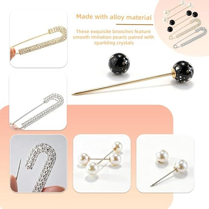 6PCS Artificial Pearl Brooch Pins for Women | Clothes Scarf Cardigan Shawl Decorative Pin, Shirt Sweater Clips, Retro Sweater Shawl Clips, Faux Crystal