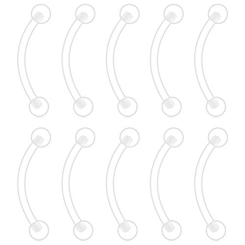 10-40PCS Clear Bioflex Acrylic Curved Barbell Snake Eyes Tongue Ring Retainer Piercing 14G - style: 14G 10mm