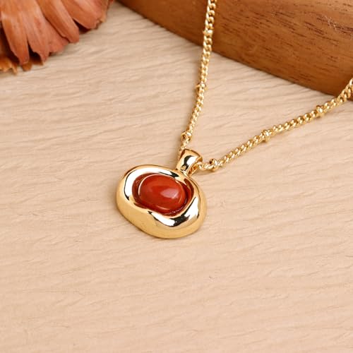 Jean Beau Gold Stone Pendant Necklaces for Women, Chunky Gemstone Dangle Necklace Wedding Prom Fashion Jewelry Gift - color: Ruby Red