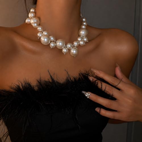 Faux Pearl Statement Necklace for Women, Layered Bubble Pearl Choker Necklace, Elegant Vintage Luxury Jewelry