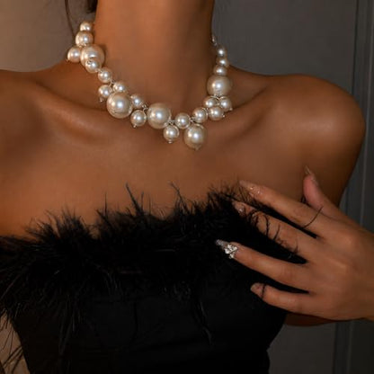 Faux Pearl Statement Necklace for Women, Layered Bubble Pearl Choker Necklace, Elegant Vintage Luxury Jewelry