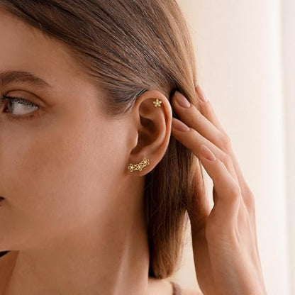 Star 14K Gold Plated Ear Cuff Earrings for Women Non Piercing, Dainty Silver Plated Clip on Cartilage Ear Cuff Non Pierced Trendy CZ Northstar Starburst Sparkling Climber Clawer Earring Jewelry - style: Flower Cluster-4
