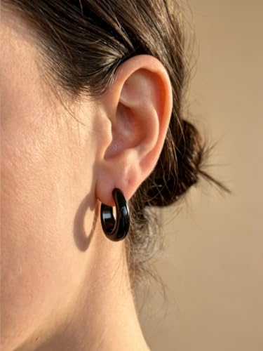 Bestyle Gold Huggies Earrings for Women Hypoallergenic 925 Sterling Silver Post Huggie Hoop Earrings Thick Lightweight Small Hoop Earrings 8/10/12/14mm - color: Black, size: 14mm