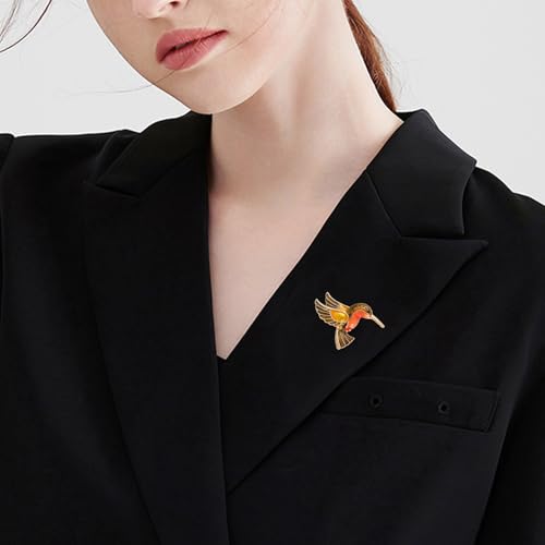 Enamel Bird Brooch for Women Rhinestones Owl/Hummingbird/Eagle/Toucan Lapel Pin Cute Bird Brooches Jewelry Gifts for Mom Wife - color: Orange-Hummingbird