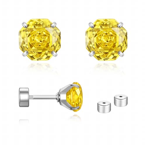 Zircon Flat Back Screw Hypoallergenic Surgical Steel Stud Earrings - color: Luxe Yellow, size: 1ct - 0.24 Inch (6mm)