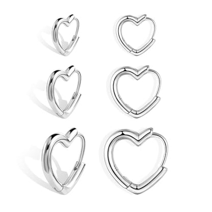 Silver 3 Pairs Heart Earrings Set for Women 14K Gold Plated Hoops, ALEXCRAFT Minimalist Hearts Shaped Small Big Silver Huggie Hoop Trendy Earring Hypoallergenic Thick Chunky Earings - color: Silver