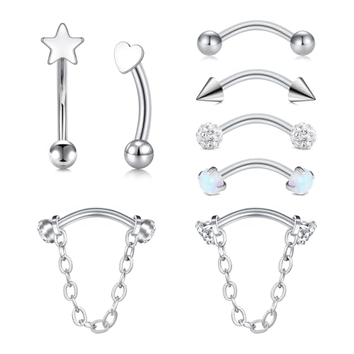 VCMART 16g Rook Earring Piercing Jewelry Stainless Steel Curved Barbell Eyebrow Rings Piercing Jewelry Vertical Labret Lip Jewelry Ear Rook Daith Surface Tragus Small Belly Button Ring for Women Men - color: A1 -silver